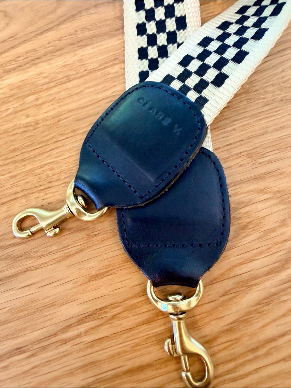Clare V Checkerboard Black and Cream crossbody Bag Strap - Picture 4 of 5